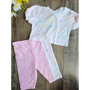 Vintage 80s Hopscotch Baby Beach Outfit Girls Set 0-6m Retro Bear Pastel
